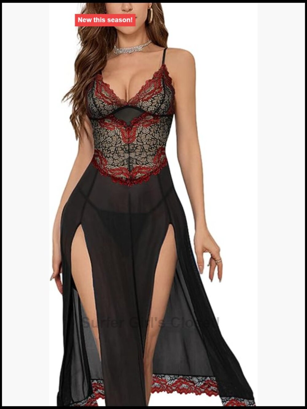 2 Piece Maxi Nightgown Set with Thong Sleeveless V-Neck Wireless